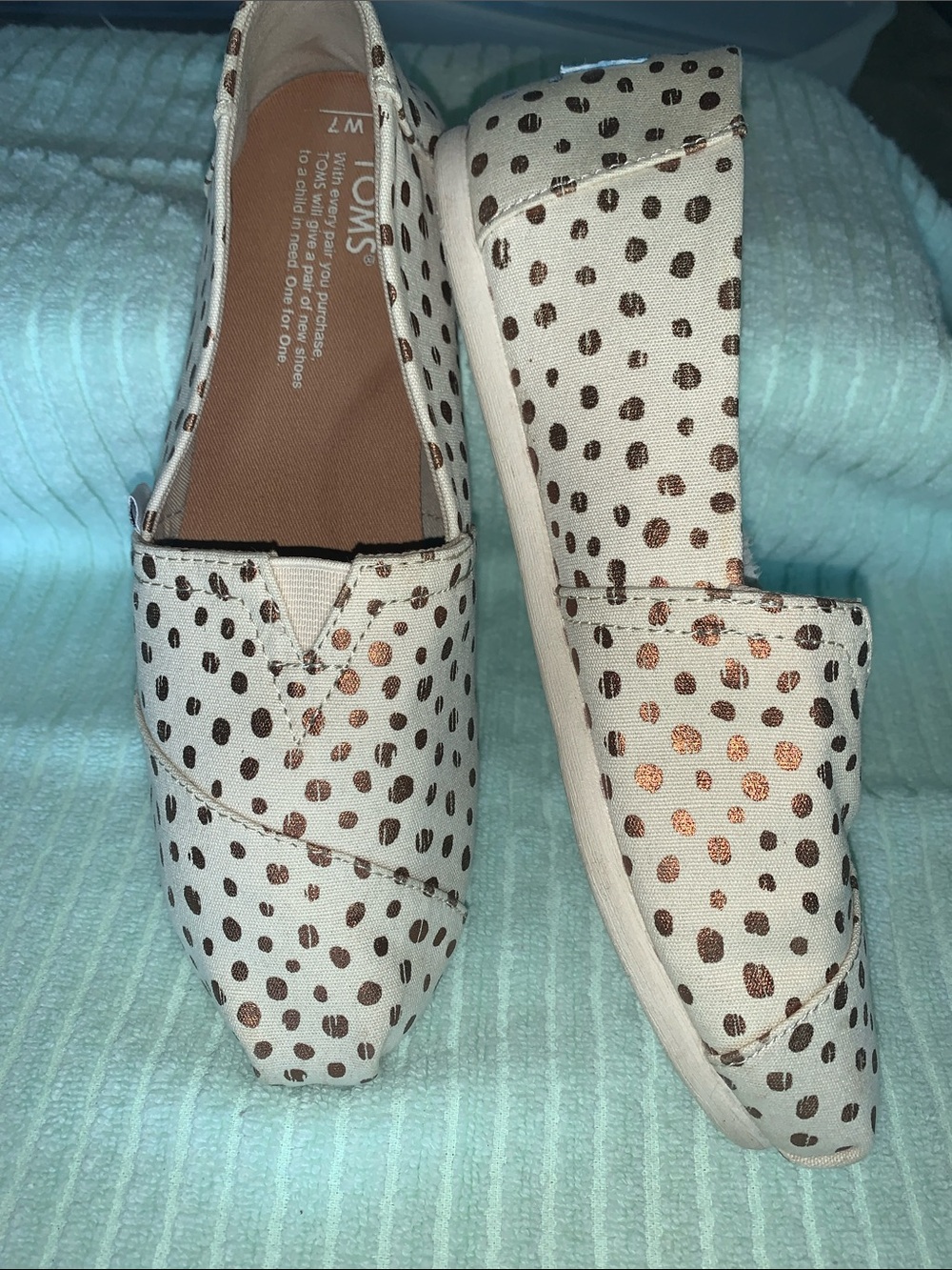 TOMS Cream Slip-On Loafers with Metallic Brown Dot Print